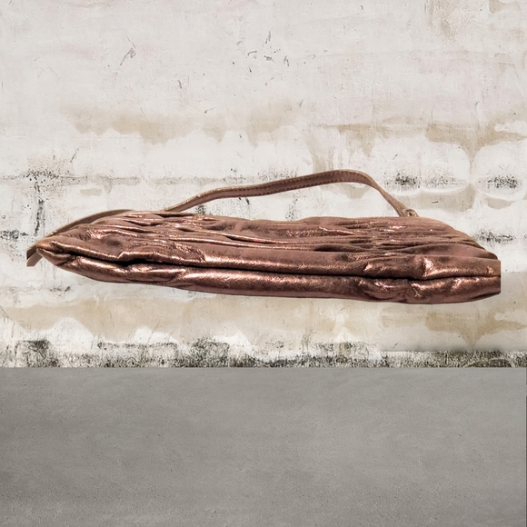 MICHAEL KORS | Soft Metallic Gold Ruched Cross-body Purselette - Picture 6 of 16